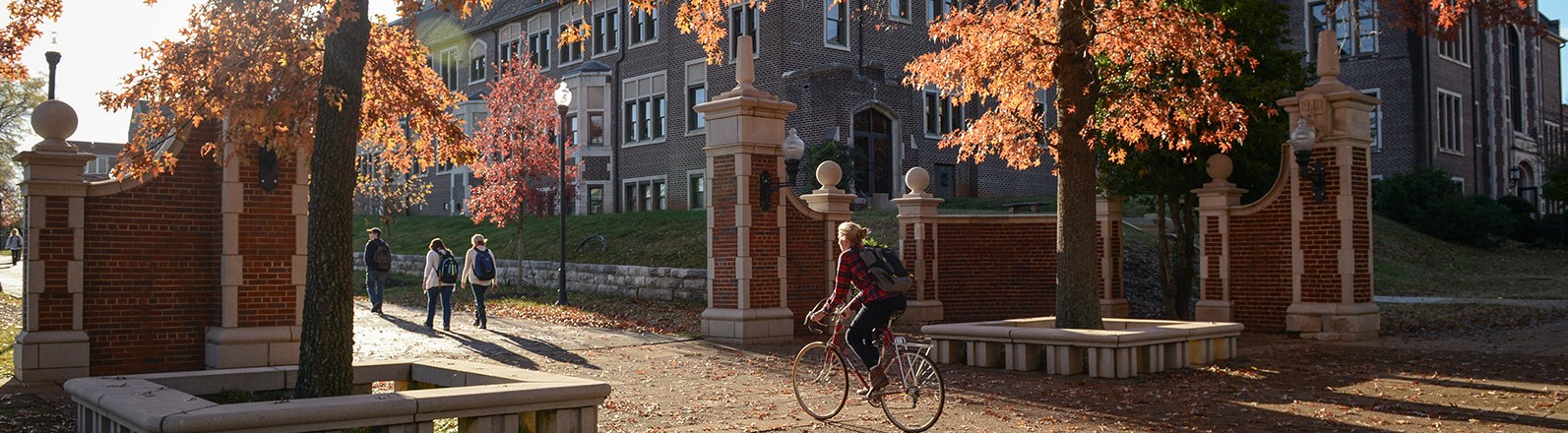 UT Chattanooga campus in the fall with bicycle rider